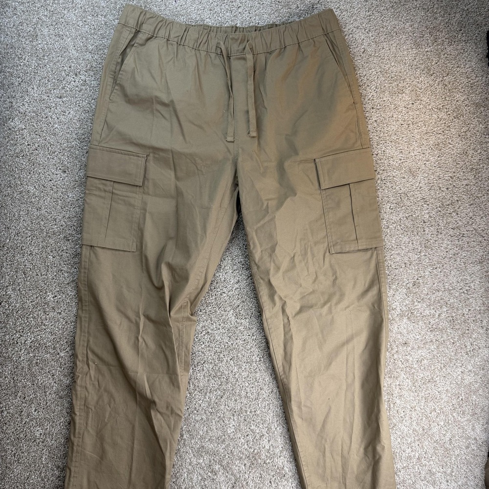 Eddie Bauer Pants Mens L Beige Cargo Cotton Canvas Relaxed Straight Leg
